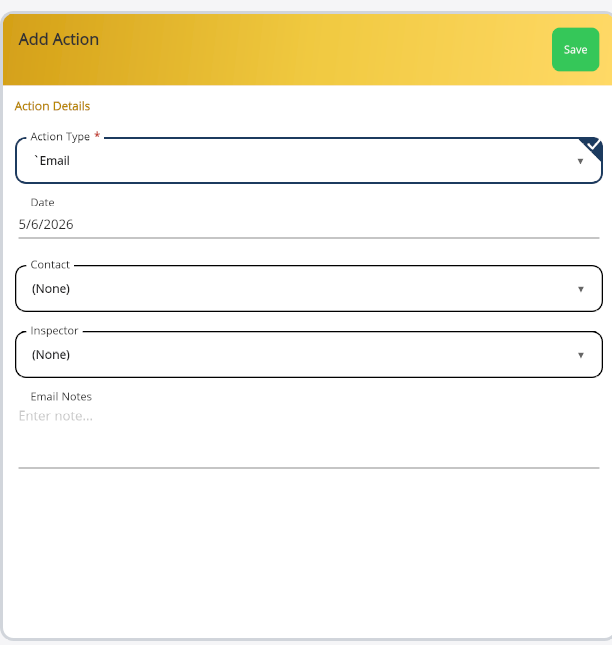 The Add Action page