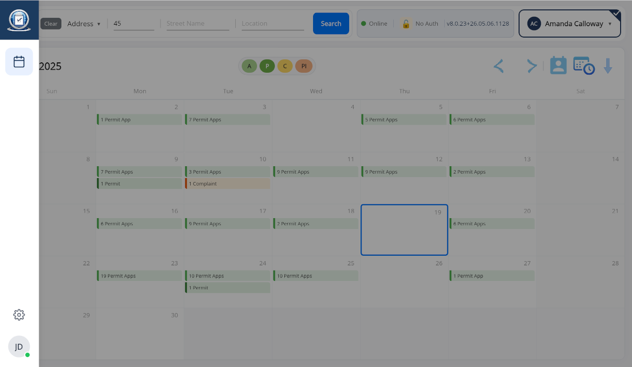 Sidebar flyout on the calendar page