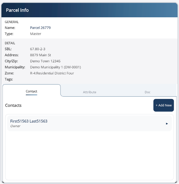 Parcel Info panel - Contacts tab