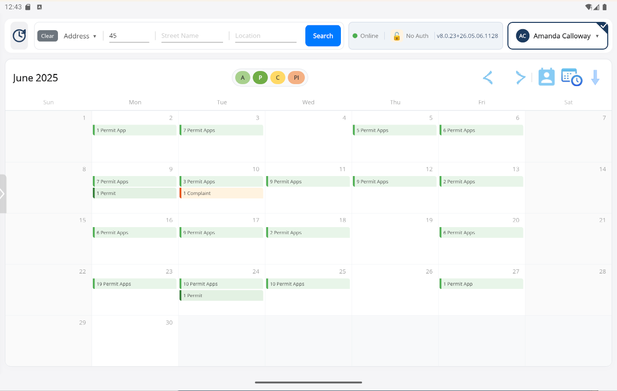 Main Calendar page