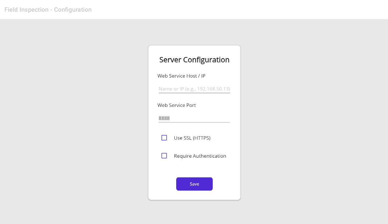 Server Configuration screen on first launch