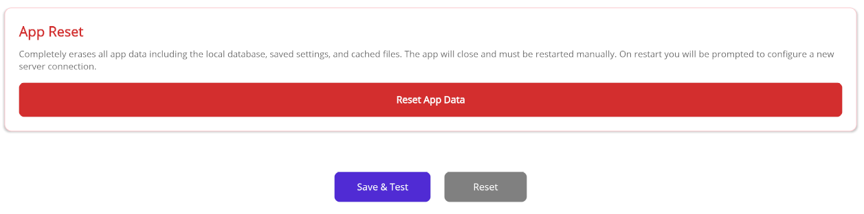 App Reset section