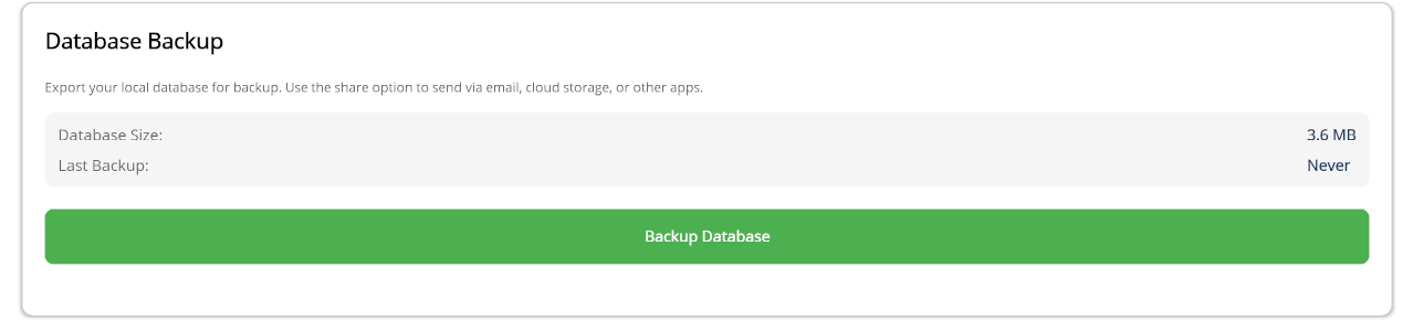 Database Backup section